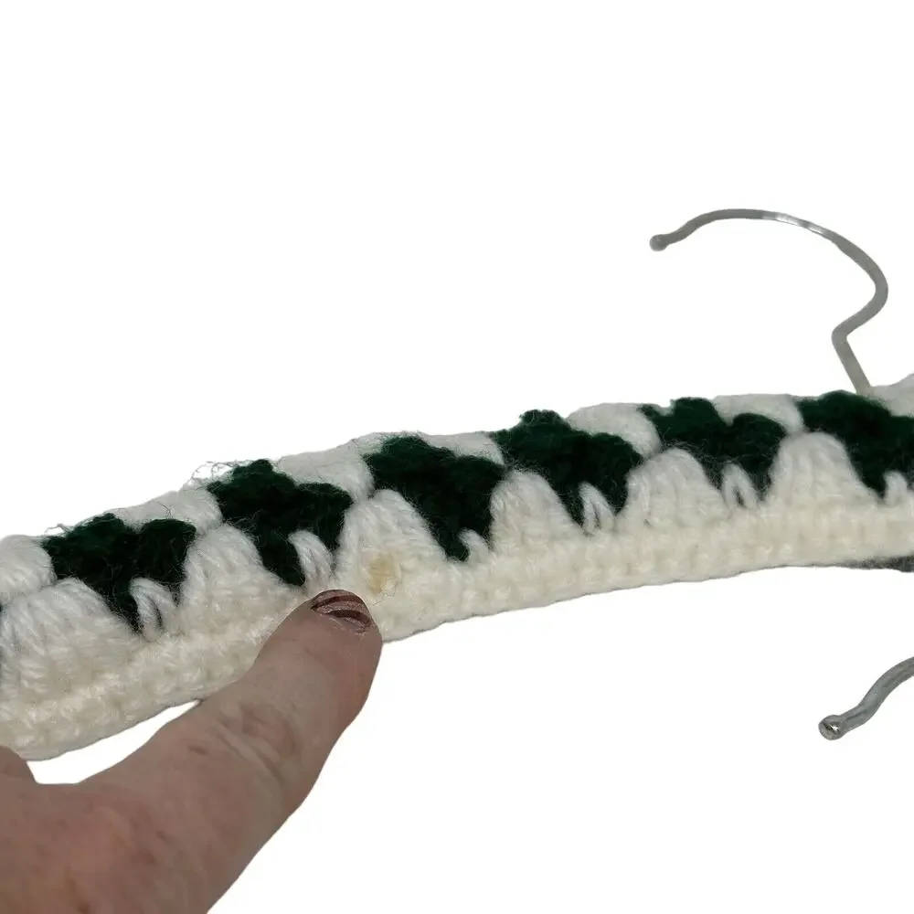 2 Vintage Handmade Crochet Clothes Hangers Yarn Covered Cottage Core Green White
